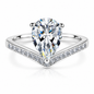 925 Sterling Silver Pear Cut Cubic Zirconia V-Shaped Engagement Ring for Women – Teardrop Halo Promise Ring