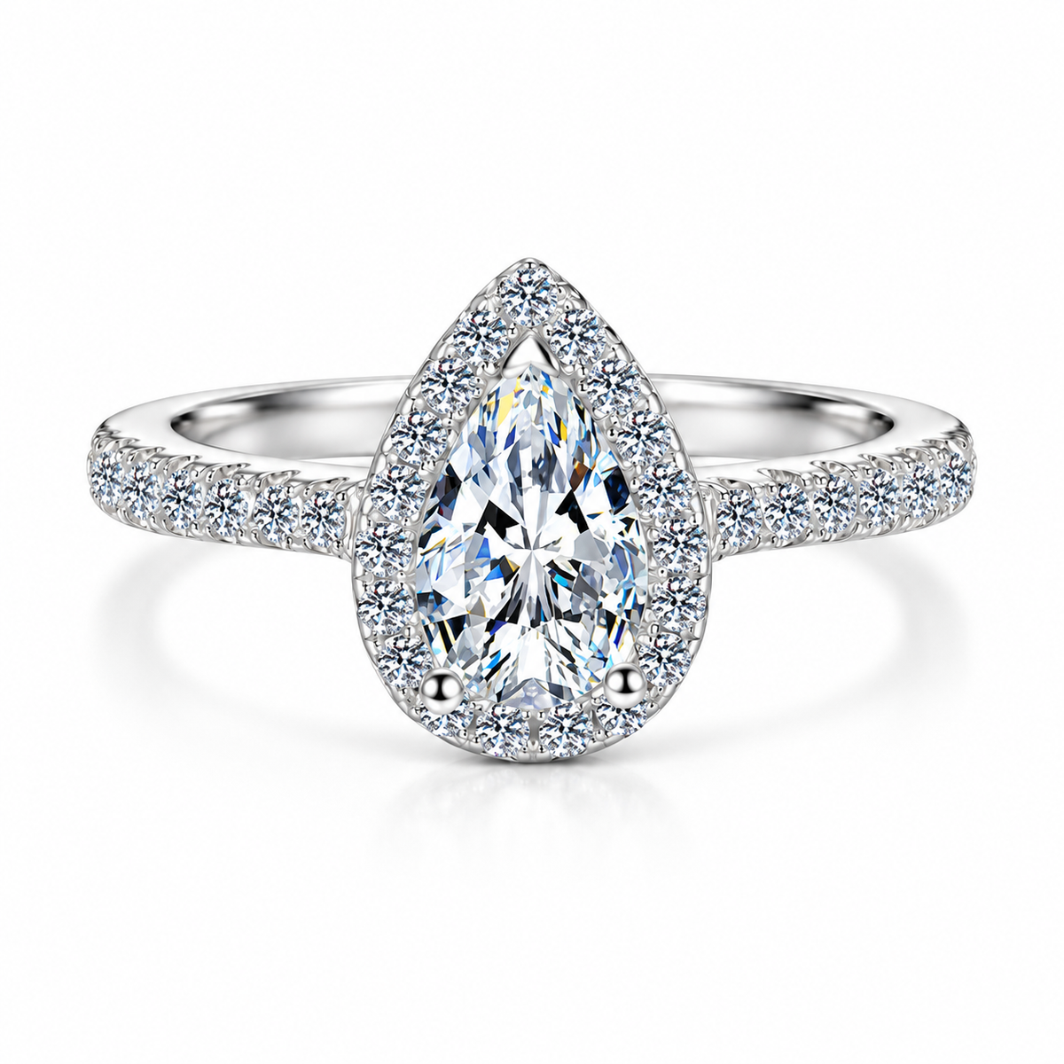 925 Sterling Silver Pear Cut Cubic Zirconia Halo Engagement Ring for Women – Teardrop Bridal Promise Ring
