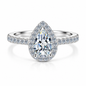 925 Sterling Silver Pear Cut Cubic Zirconia Halo Engagement Ring for Women – Teardrop Bridal Promise Ring