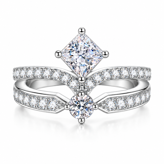 925 Sterling Silver Princess Cut & Round CZ Bridal Ring Set for Women – Two-Piece Wedding & Engagement Rings