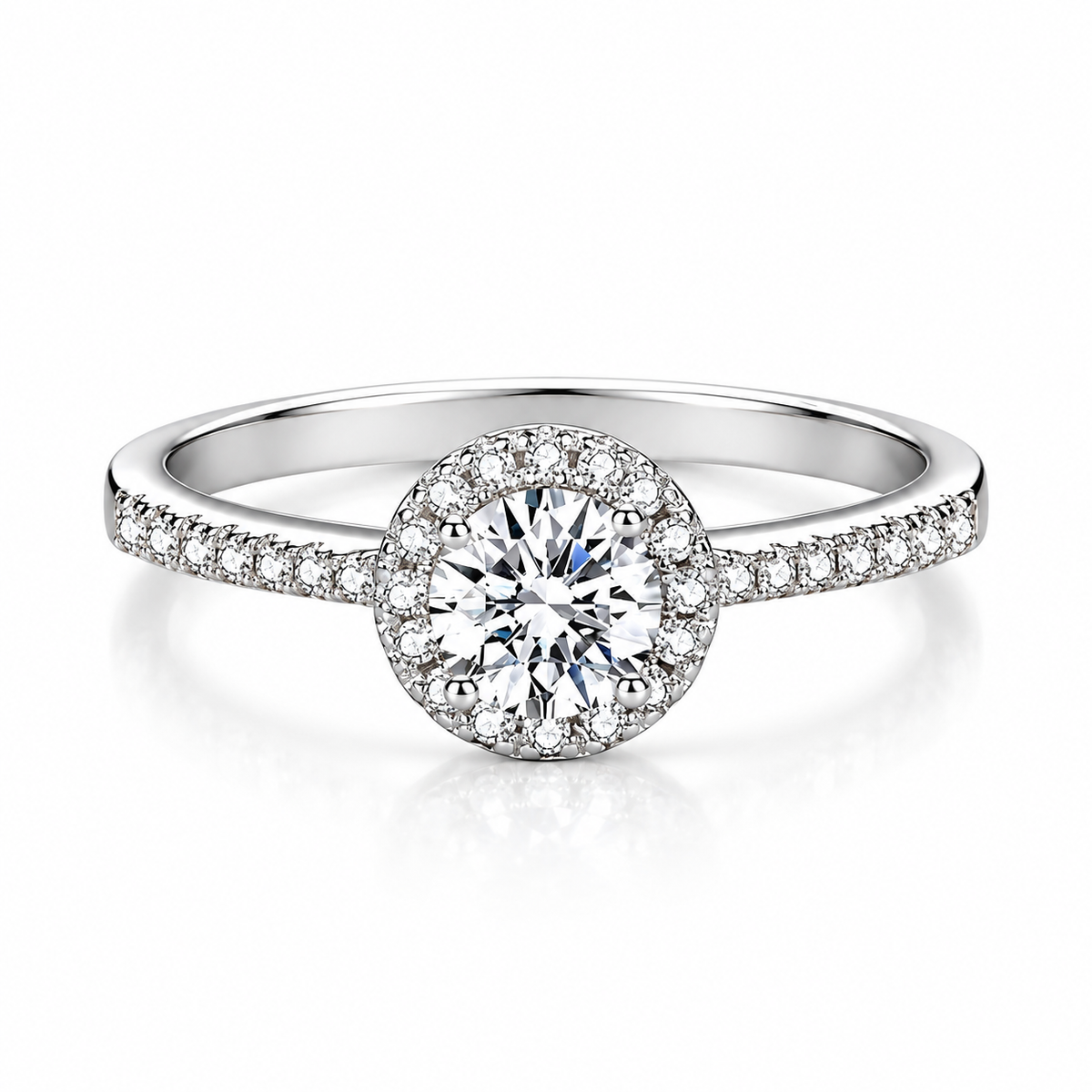 925 Sterling Silver Round Cut Halo Cubic Zirconia Engagement Ring for Women – Sparkling Promise Wedding Band