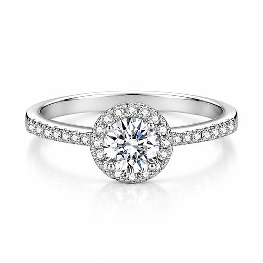 925 Sterling Silver Round Cut Halo Cubic Zirconia Engagement Ring for Women – Sparkling Promise Wedding Band