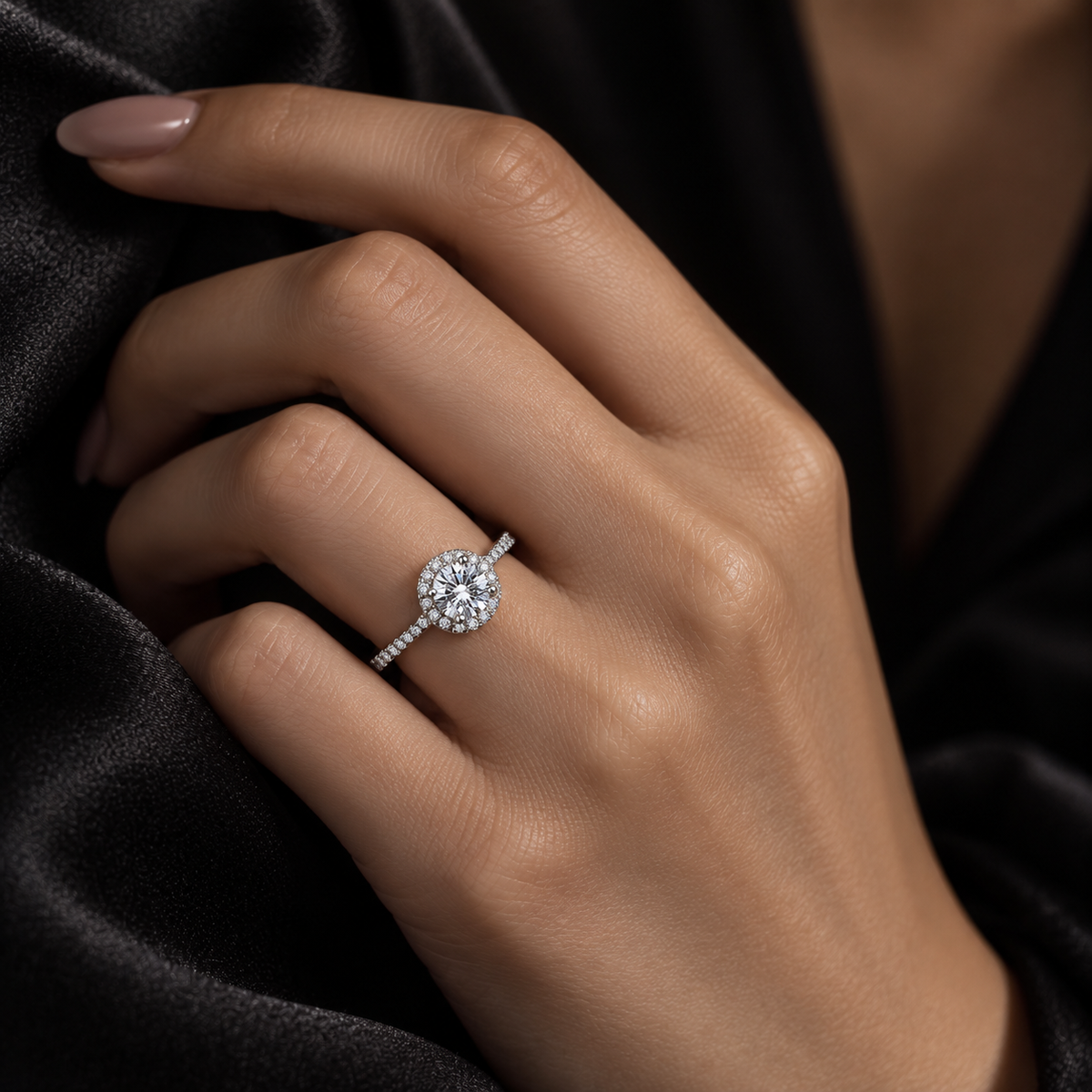 925 Sterling Silver Round Cut Halo Cubic Zirconia Engagement Ring for Women – Sparkling Promise Wedding Band