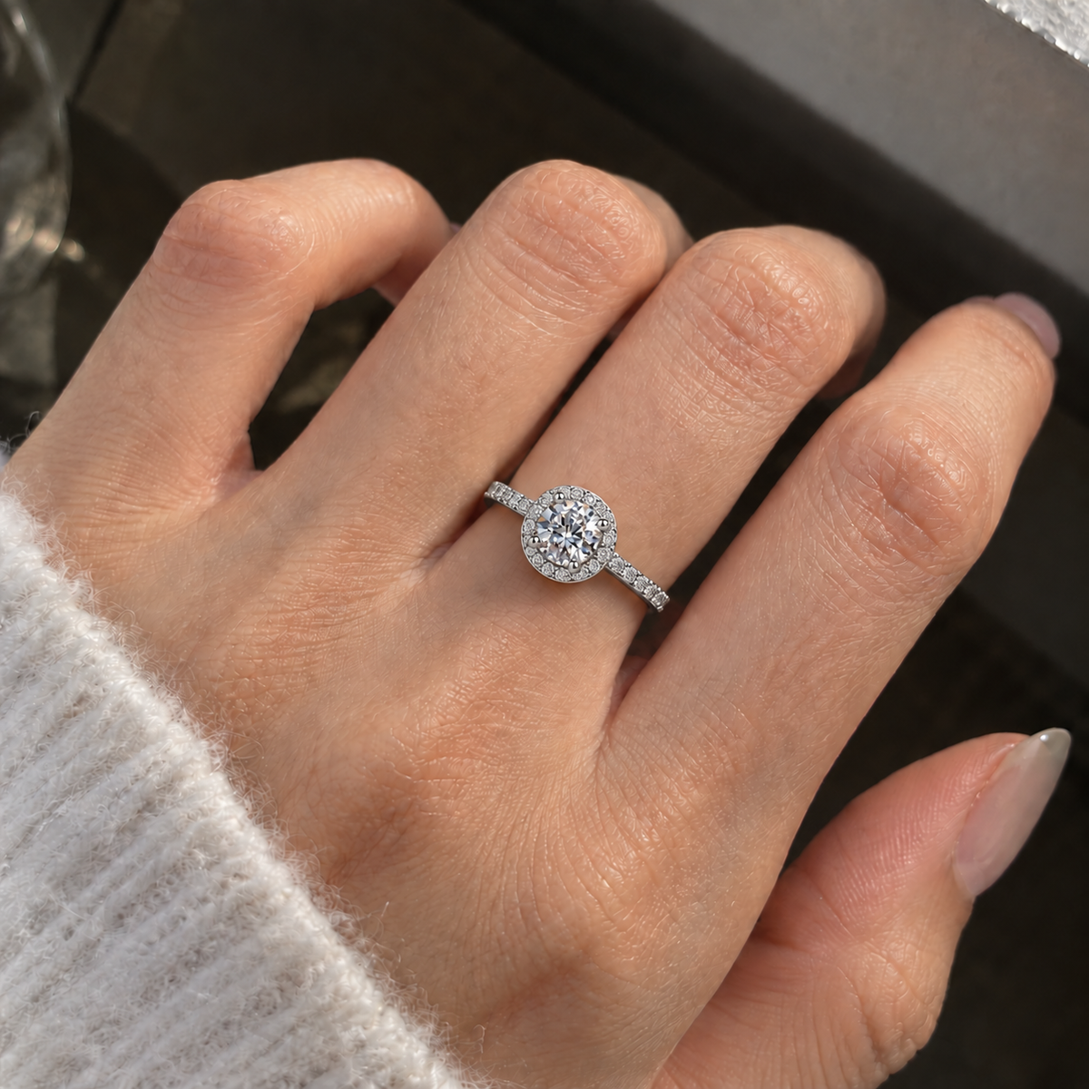925 Sterling Silver Round Cut Halo Cubic Zirconia Engagement Ring for Women – Sparkling Promise Wedding Band