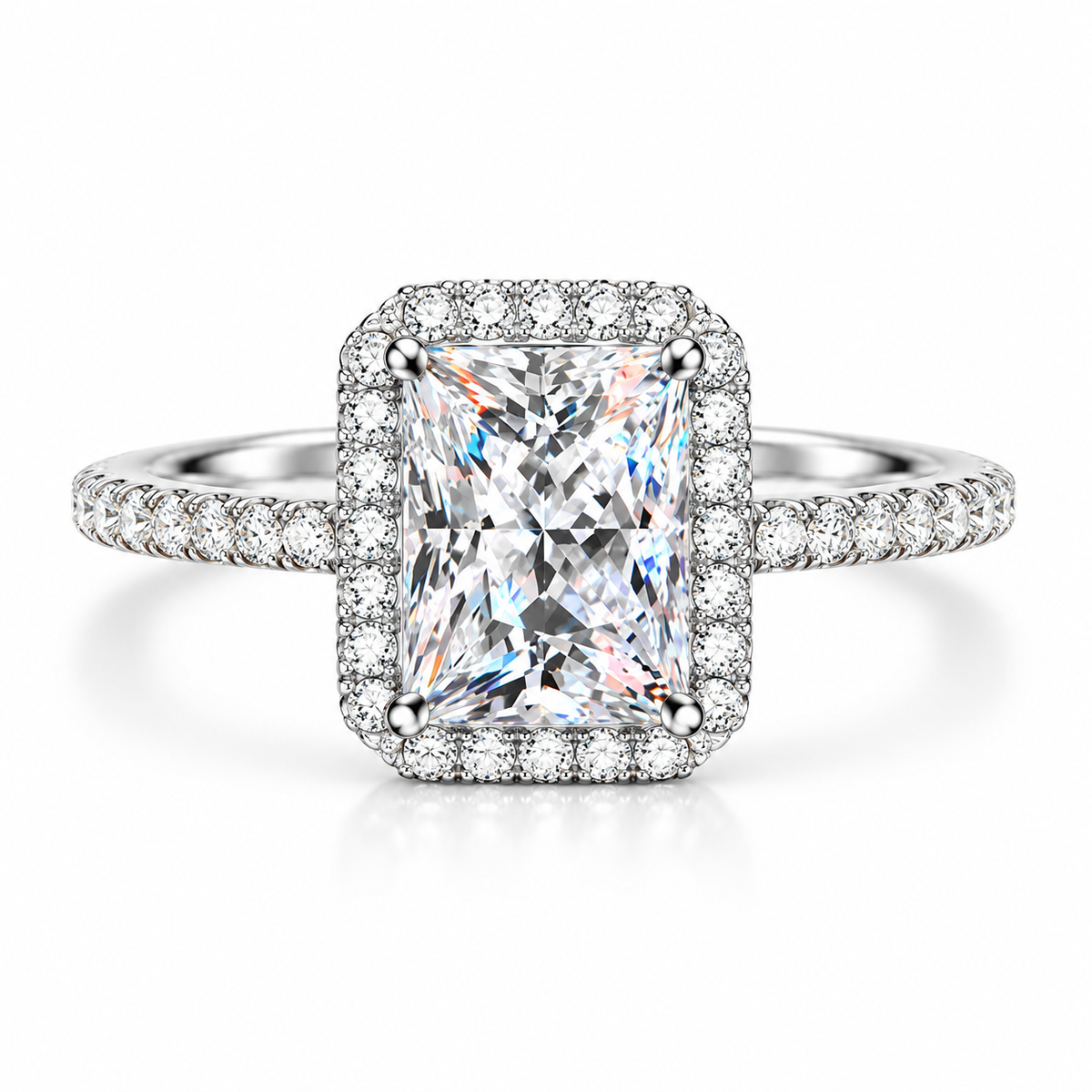 925 Sterling Silver Radiant Cut Halo Cubic Zirconia Engagement Ring for Women – Sparkling CZ Promise Ring