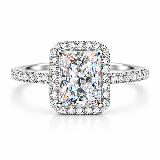 925 Sterling Silver Radiant Cut Halo Cubic Zirconia Engagement Ring for Women – Sparkling CZ Promise Ring