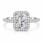 925 Sterling Silver Radiant Cut Halo Cubic Zirconia Engagement Ring for Women – Sparkling CZ Promise Ring