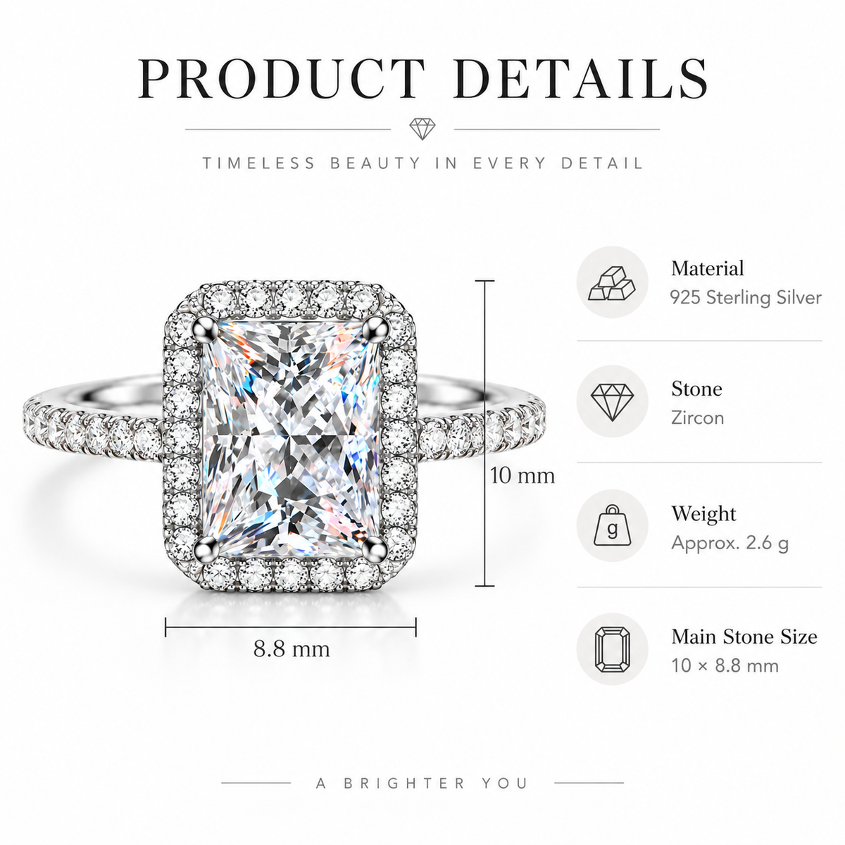 925 Sterling Silver Radiant Cut Halo Cubic Zirconia Engagement Ring for Women – Sparkling CZ Promise Ring