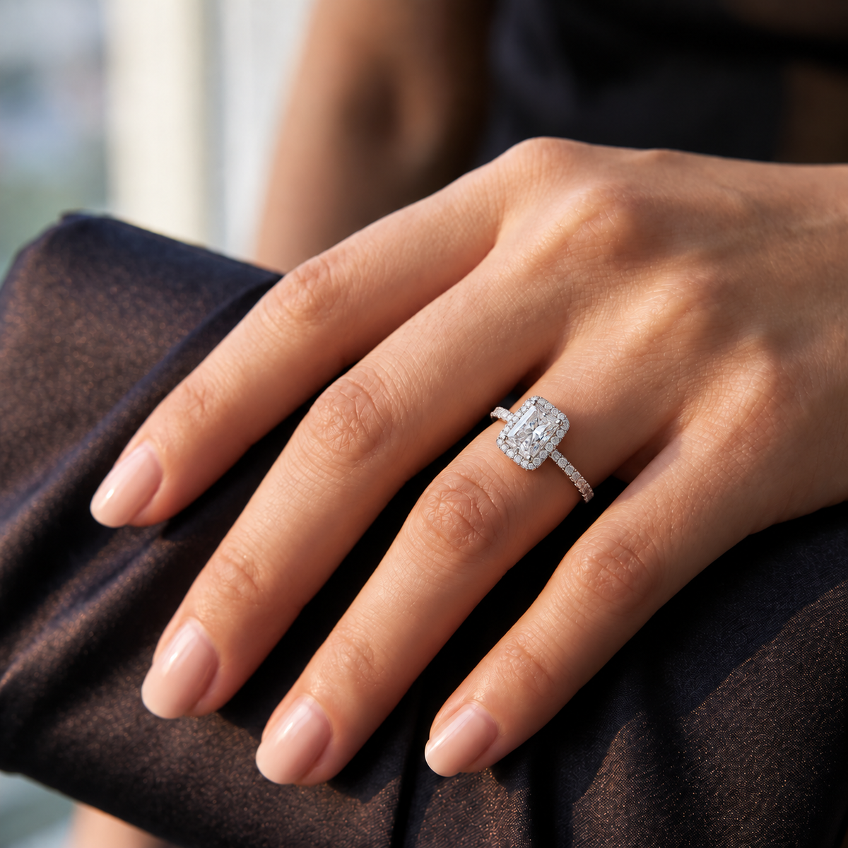 925 Sterling Silver Radiant Cut Halo Cubic Zirconia Engagement Ring for Women – Sparkling CZ Promise Ring