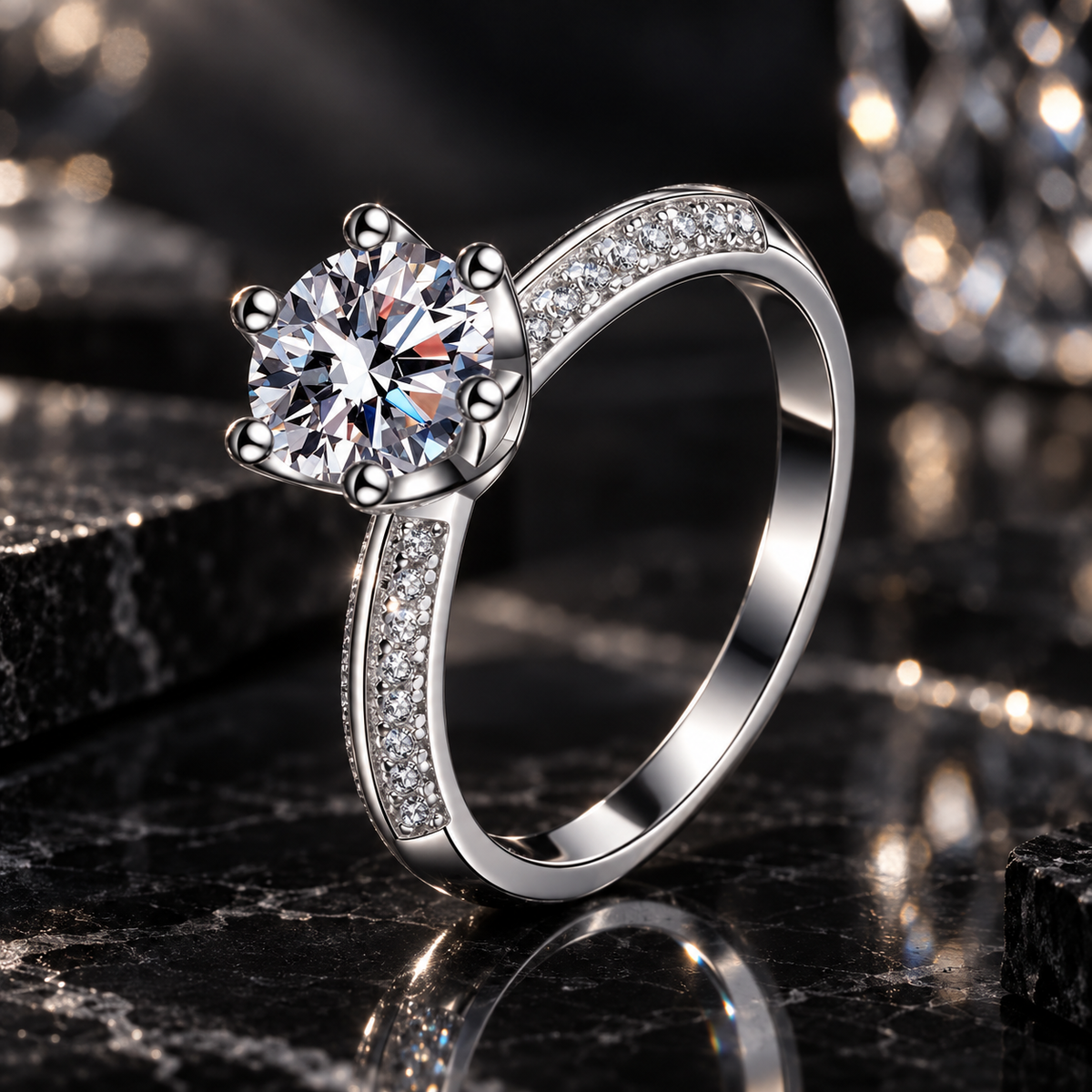 925 Sterling Silver Round Cut Cubic Zirconia Engagement Ring for Women – Double Row Pavé CZ Promise Ring