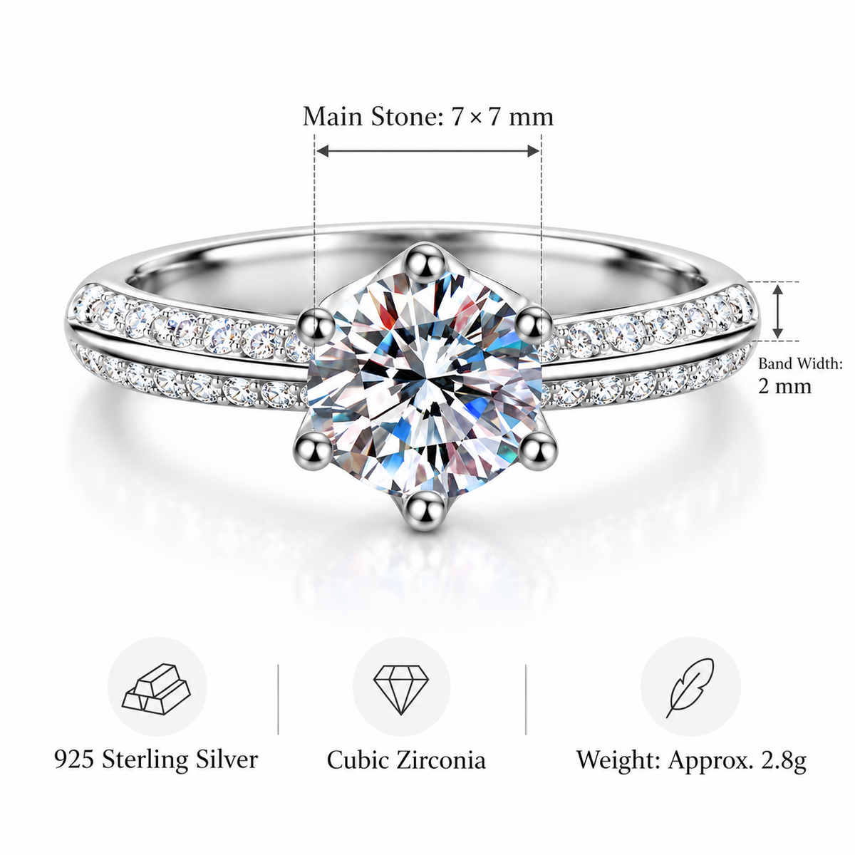 925 Sterling Silver Round Cut Cubic Zirconia Engagement Ring for Women – Double Row Pavé CZ Promise Ring