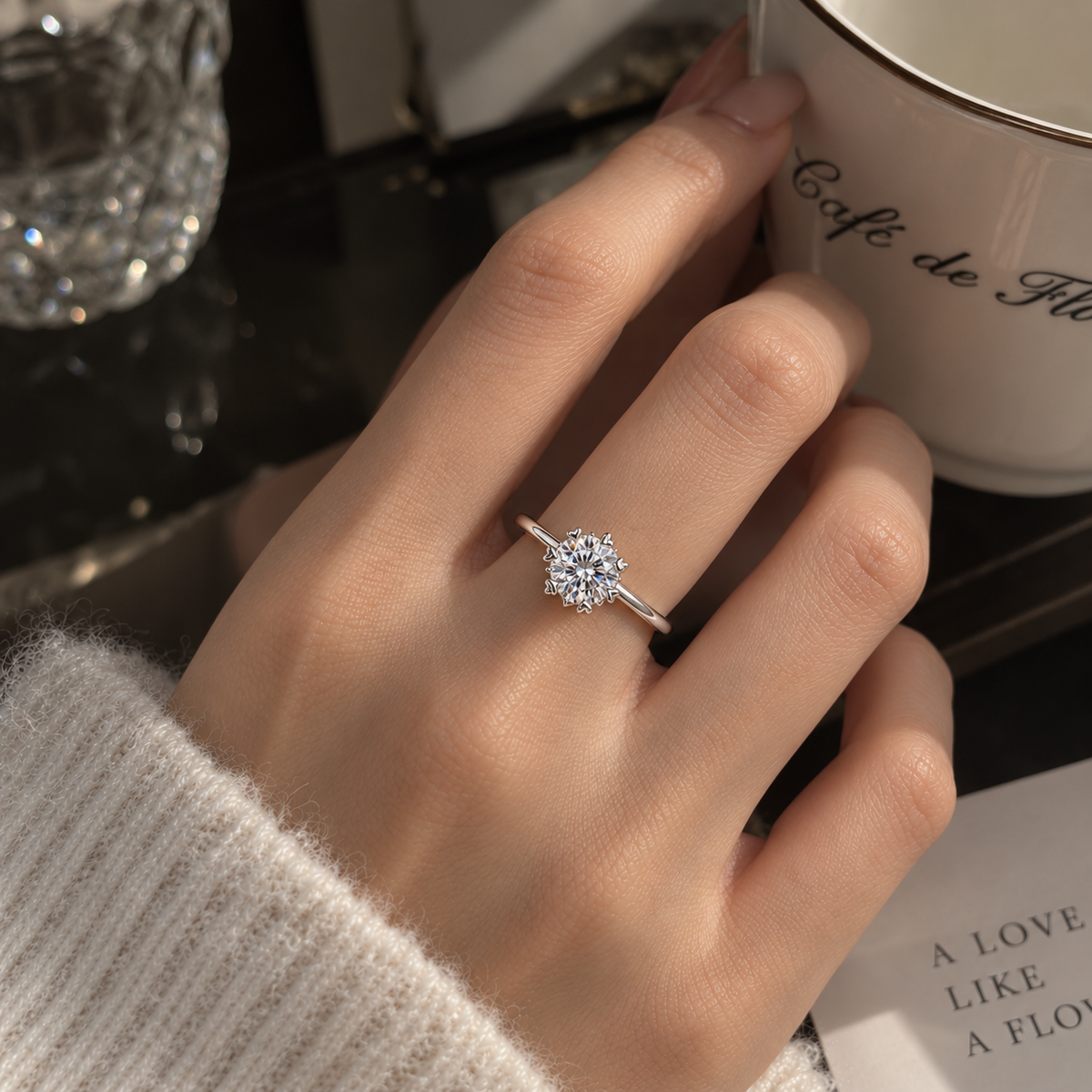 Round Cut CZ Engagement Ring for Women – 925 Sterling Silver Heart Prong Solitaire Ring