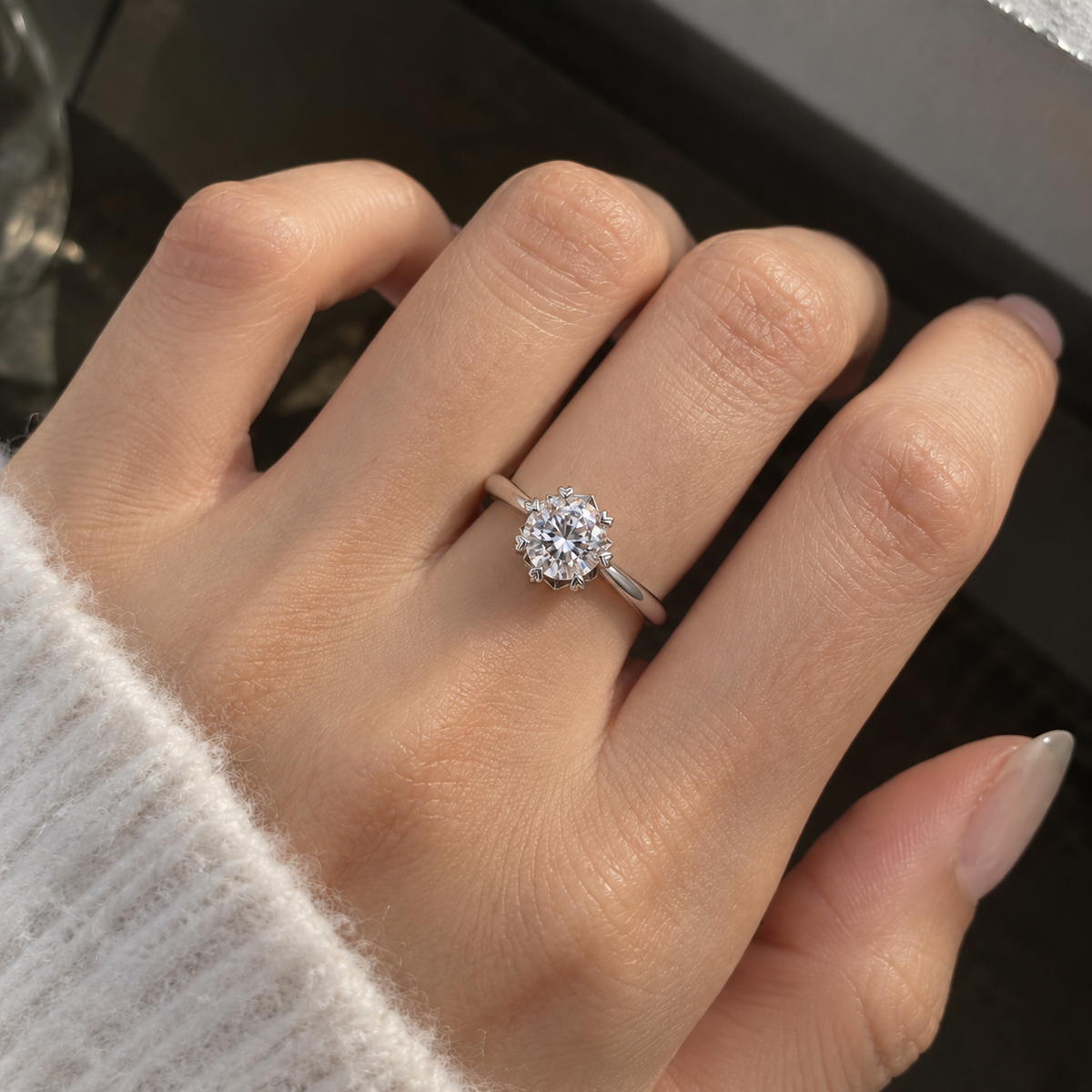 Round Cut CZ Engagement Ring for Women – 925 Sterling Silver Heart Prong Solitaire Ring