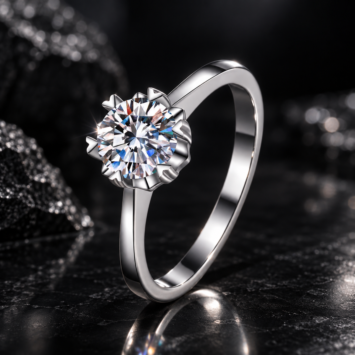 Round Cut CZ Engagement Ring for Women – 925 Sterling Silver Heart Prong Solitaire Ring