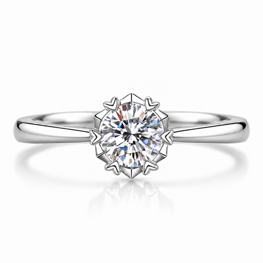 Round Cut CZ Engagement Ring for Women – 925 Sterling Silver Heart Prong Solitaire Ring