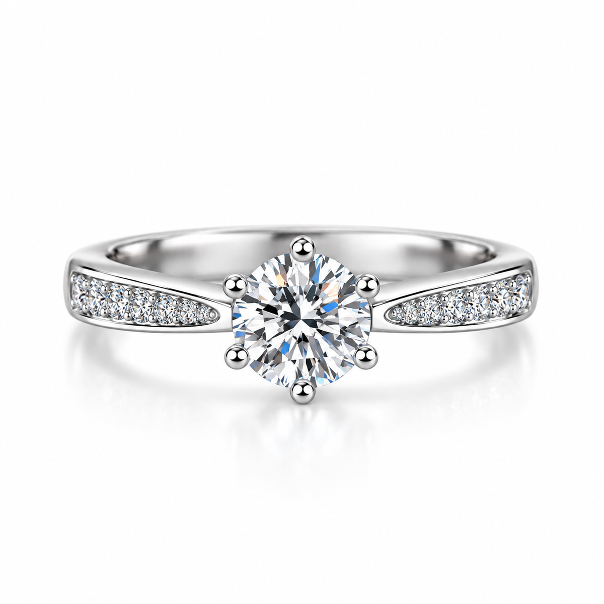 925 Sterling Silver CZ Engagement Ring for Women – 1CT/2CT Round Cut 6-Prong Pavé Ring
