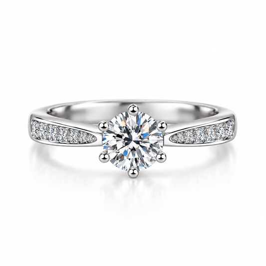 925 Sterling Silver CZ Engagement Ring for Women – 1CT/2CT Round Cut 6-Prong Pavé Ring