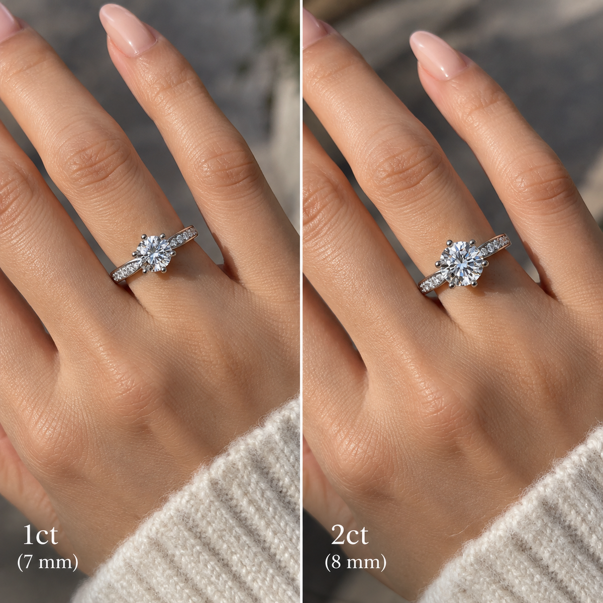 925 Sterling Silver CZ Engagement Ring for Women – 1CT/2CT Round Cut 6-Prong Pavé Ring