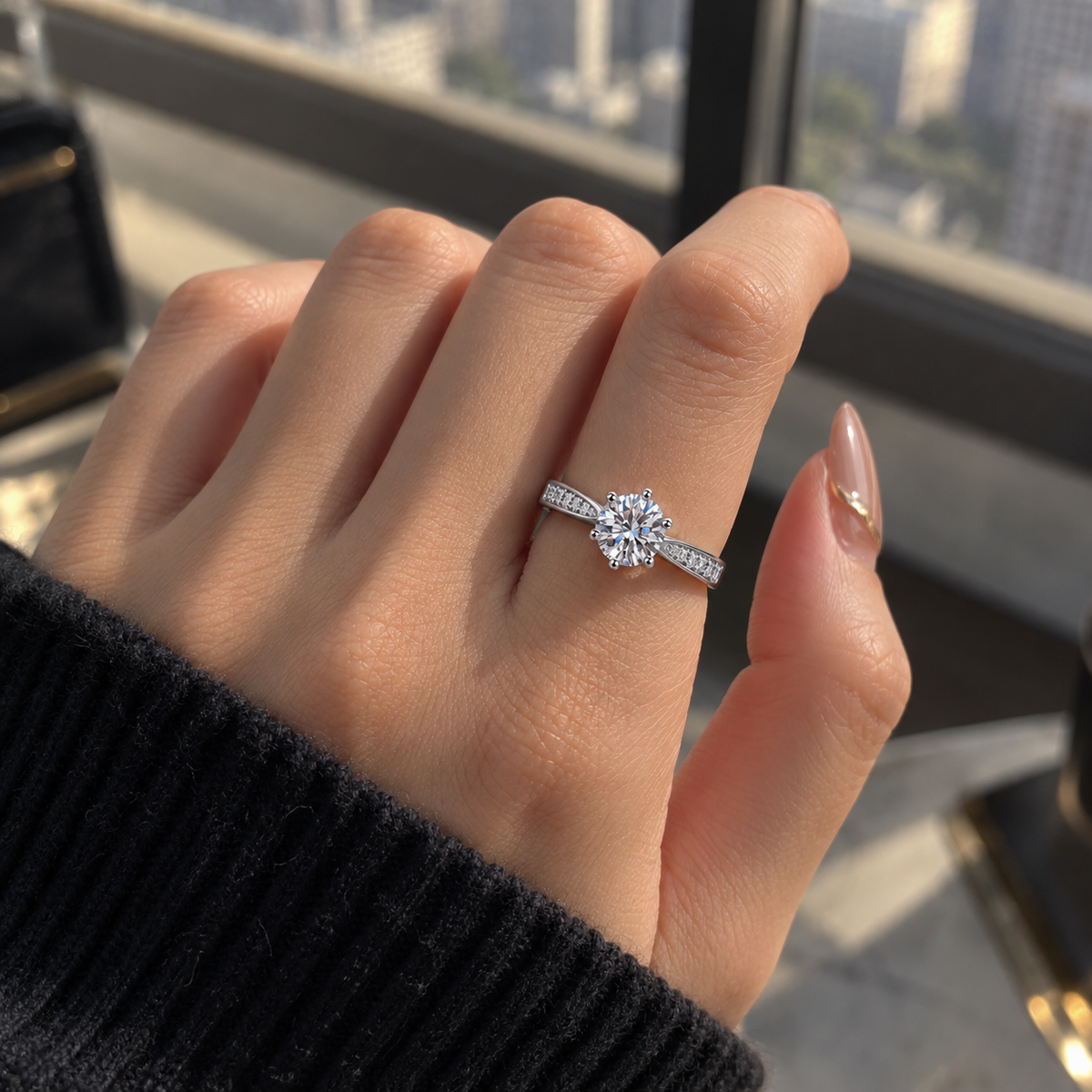 925 Sterling Silver CZ Engagement Ring for Women – 1CT/2CT Round Cut 6-Prong Pavé Ring