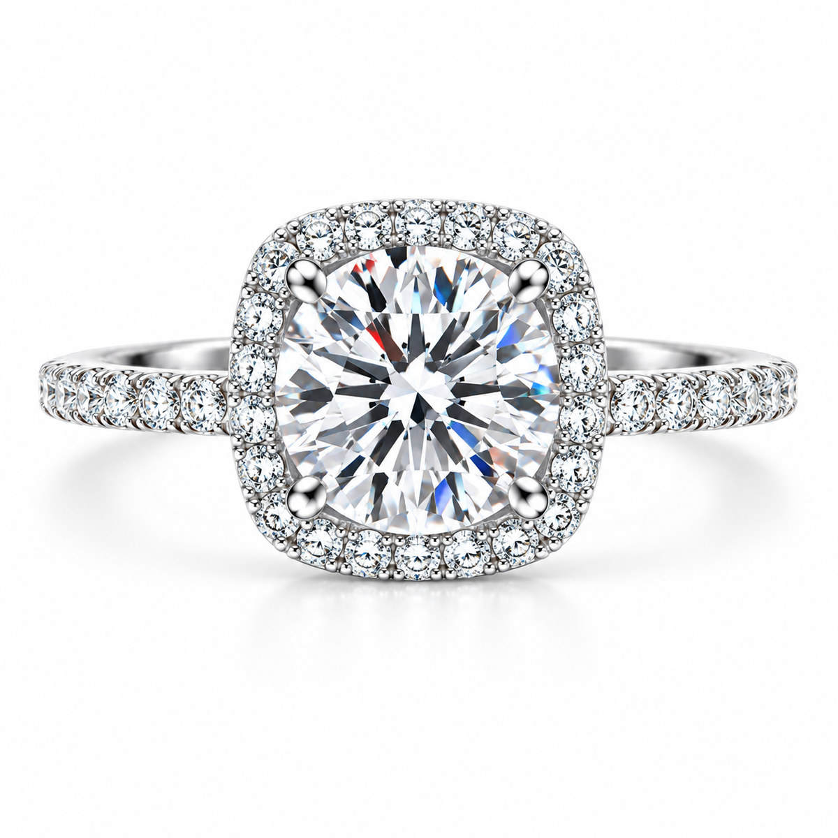 1CT/2CT Round Cut Cubic Zirconia Halo Engagement Ring for Women – 925 Sterling Silver Pavé Ring