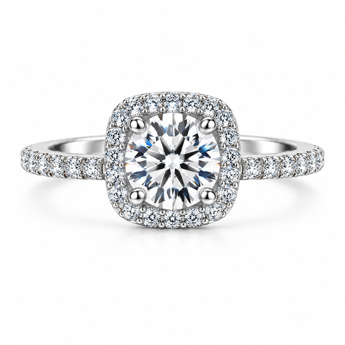 1CT/2CT Round Cut Cubic Zirconia Halo Engagement Ring for Women – 925 Sterling Silver Pavé Ring