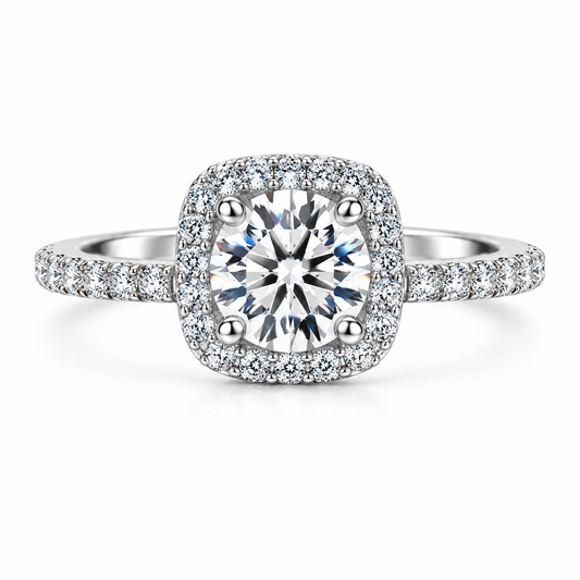 1CT/2CT Round Cut Cubic Zirconia Halo Engagement Ring for Women – 925 Sterling Silver Pavé Ring