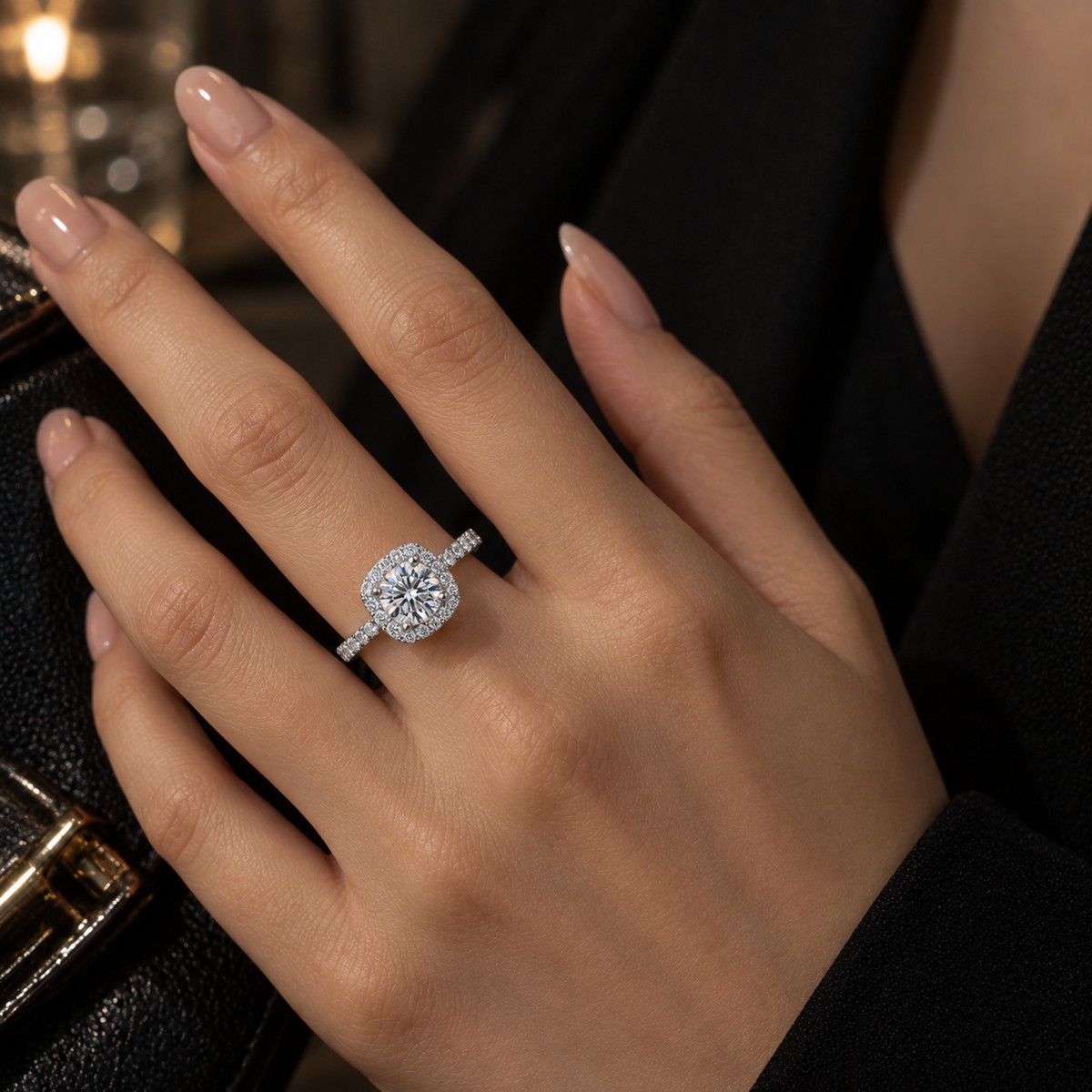 1CT/2CT Round Cut Cubic Zirconia Halo Engagement Ring for Women – 925 Sterling Silver Pavé Ring
