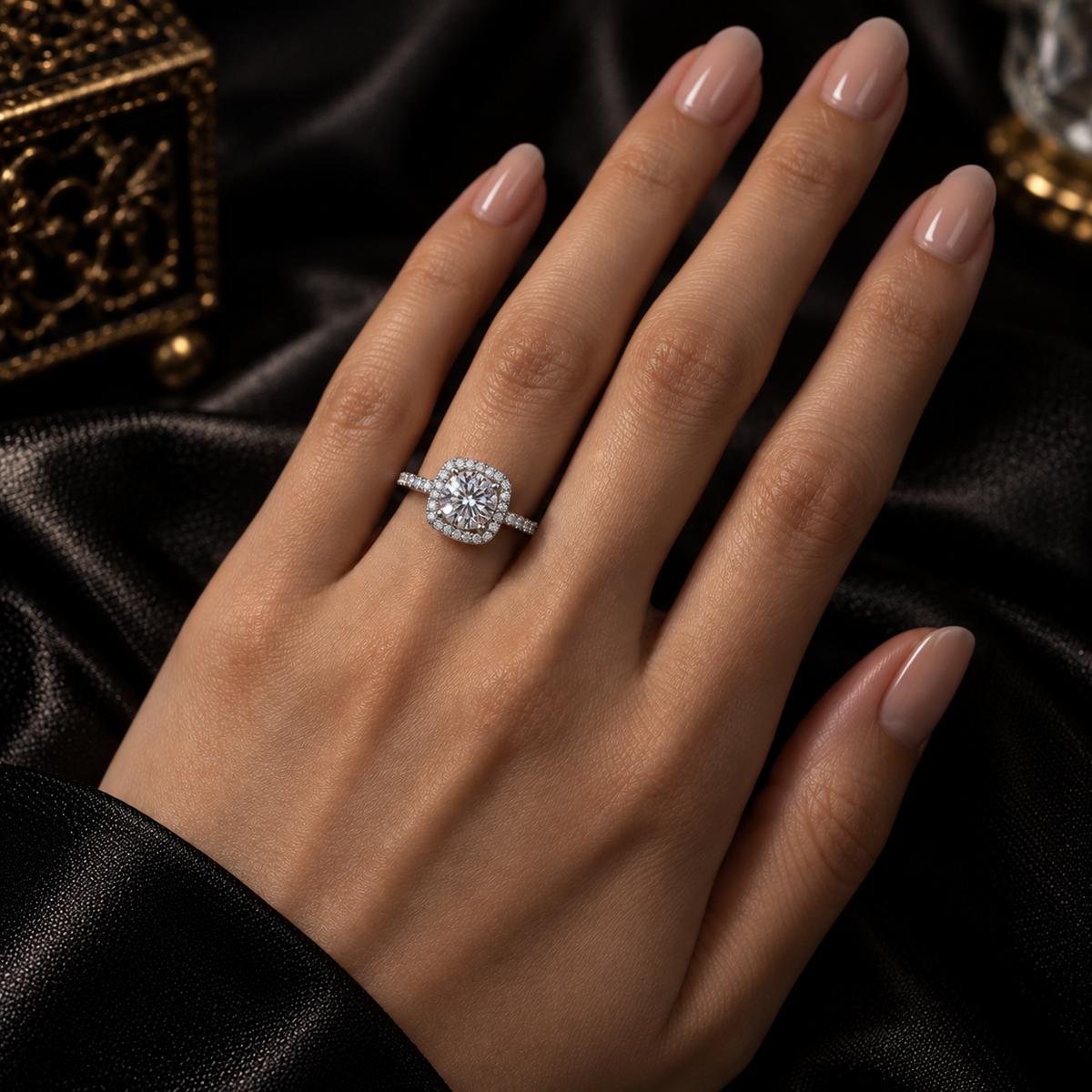 1CT/2CT Round Cut Cubic Zirconia Halo Engagement Ring for Women – 925 Sterling Silver Pavé Ring