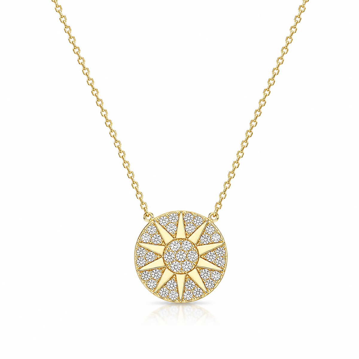 925 Sterling Silver Sunburst Cubic Zirconia Pendant Necklace for Women