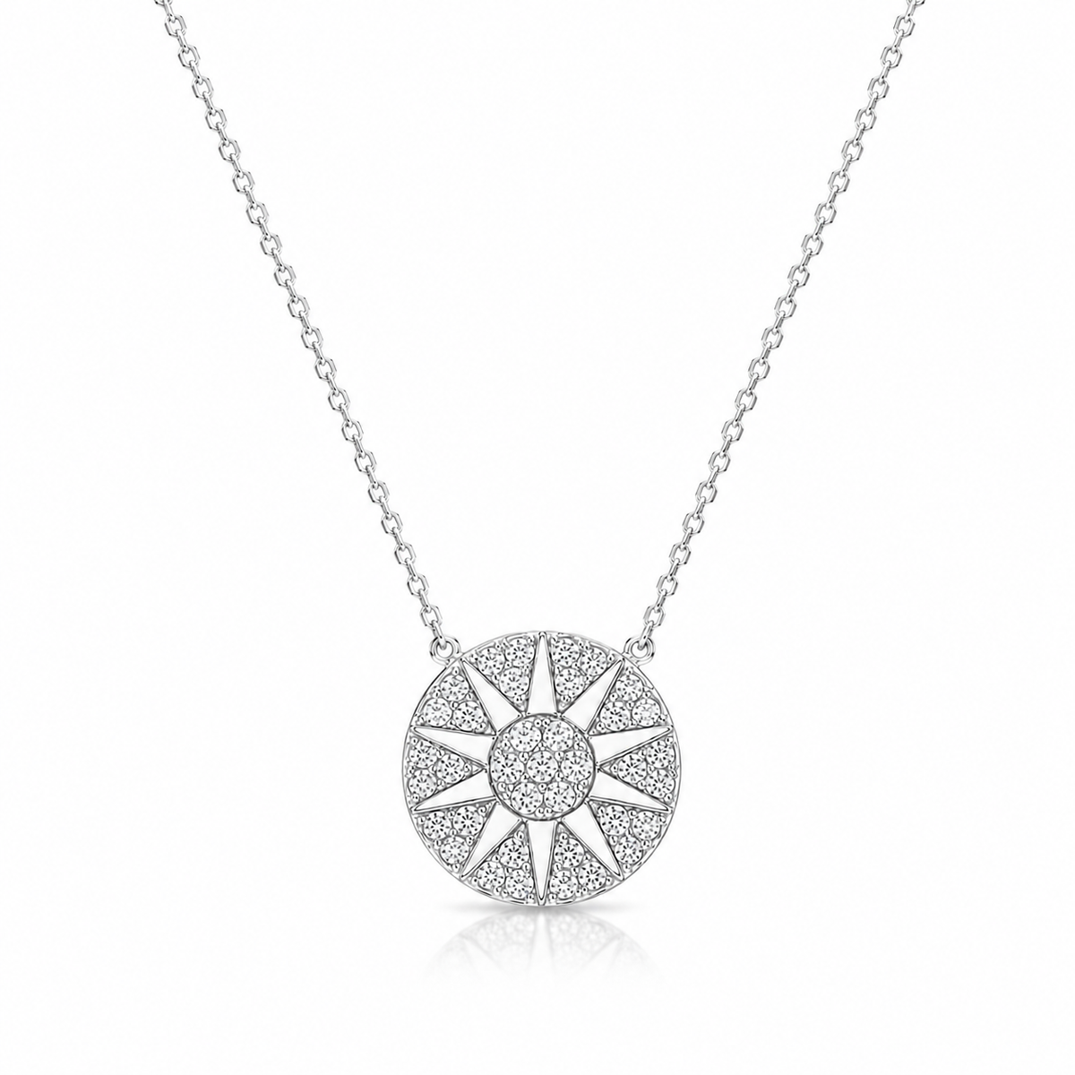 925 Sterling Silver Sunburst Cubic Zirconia Pendant Necklace for Women