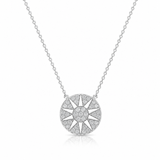 925 Sterling Silver Sunburst Cubic Zirconia Pendant Necklace for Women