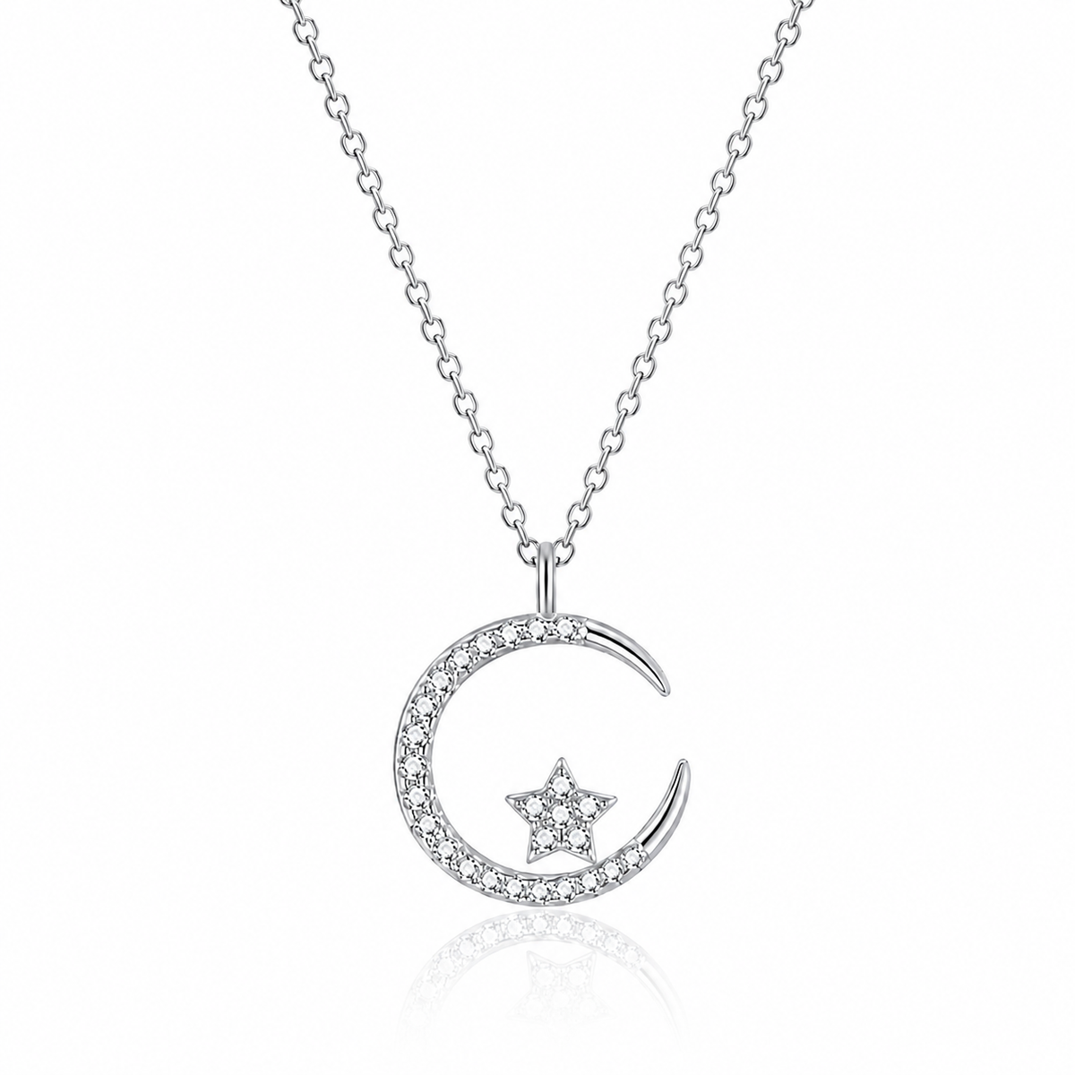 925 Sterling Silver Crescent Moon & Star Necklace – Sparkling CZ Gift for Women