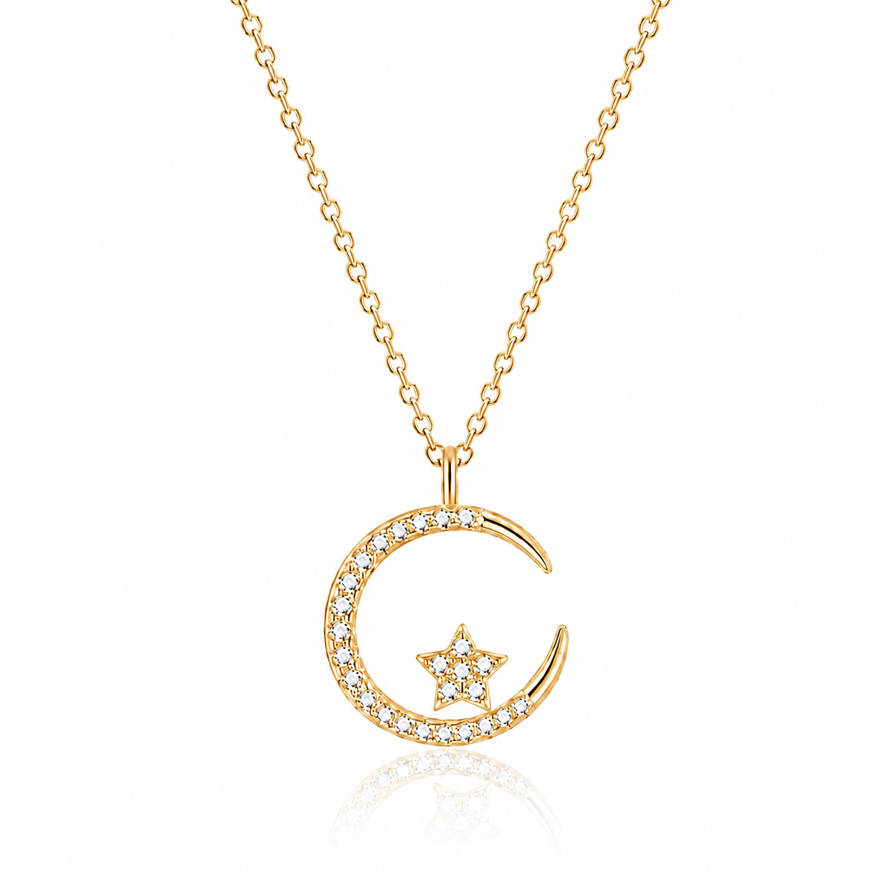 925 Sterling Silver Crescent Moon & Star Necklace – Sparkling CZ Gift for Women