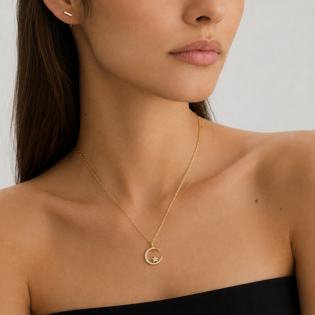 925 Sterling Silver Crescent Moon & Star Necklace – Sparkling CZ Gift for Women
