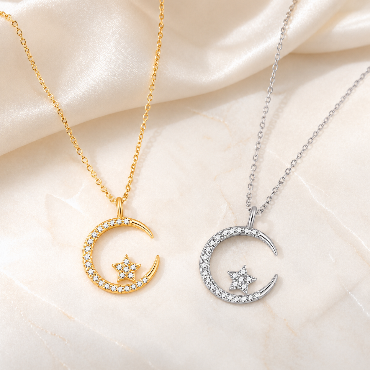 925 Sterling Silver Crescent Moon & Star Necklace – Sparkling CZ Gift for Women