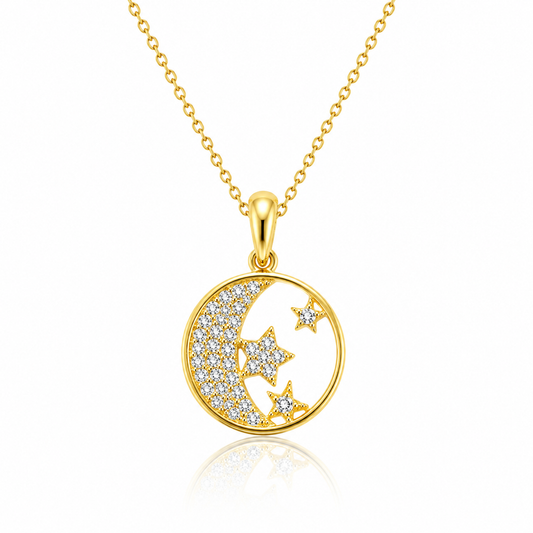 925 Sterling Silver Celestial Moon & Star Cubic Zirconia Pendant Necklace for Women