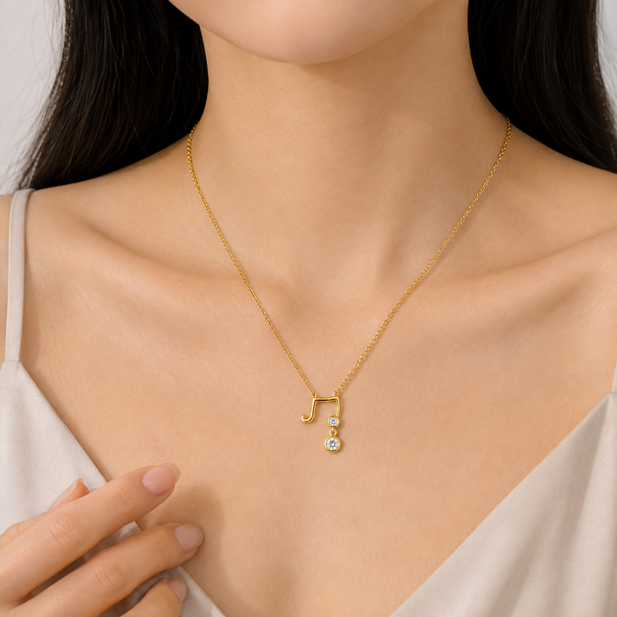 925 Sterling Silver Musical Note Cubic Zirconia Pendant Necklace