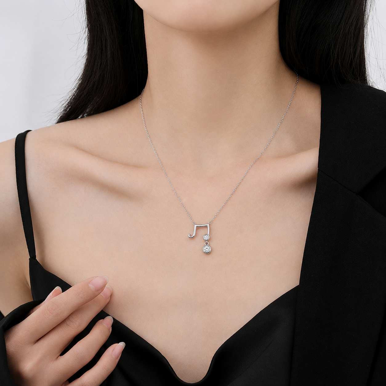 925 Sterling Silver Musical Note Cubic Zirconia Pendant Necklace