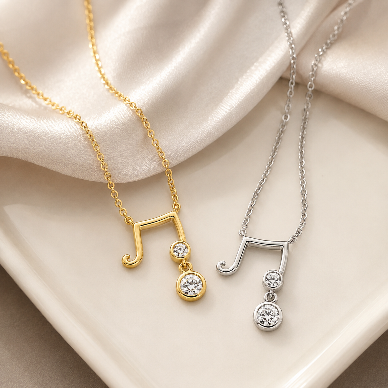 925 Sterling Silver Musical Note Cubic Zirconia Pendant Necklace
