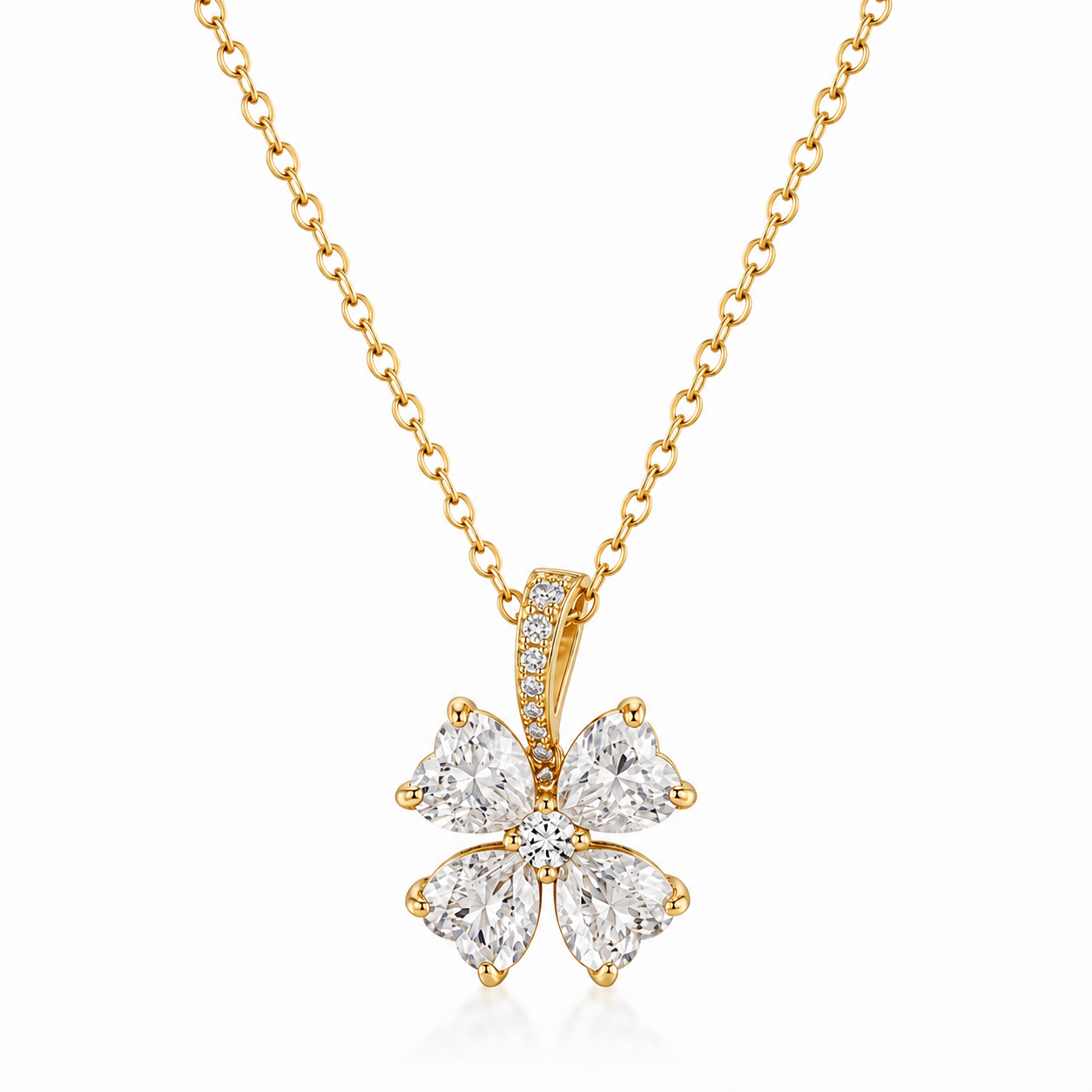 925 Sterling Silver & Gold Plated Zircon Flower Pendant Necklace for Women
