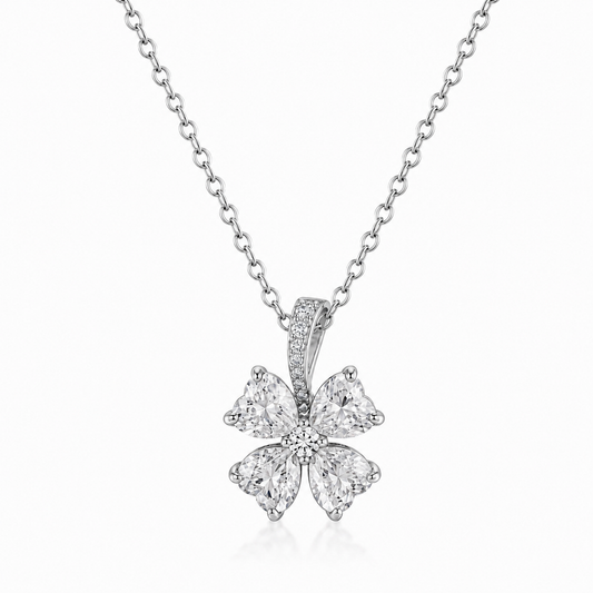 925 Sterling Silver & Gold Plated Zircon Flower Pendant Necklace for Women
