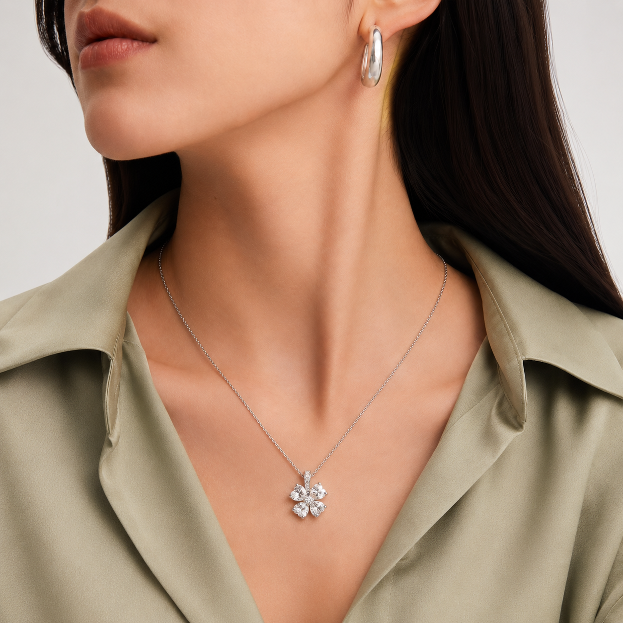 925 Sterling Silver & Gold Plated Zircon Flower Pendant Necklace for Women