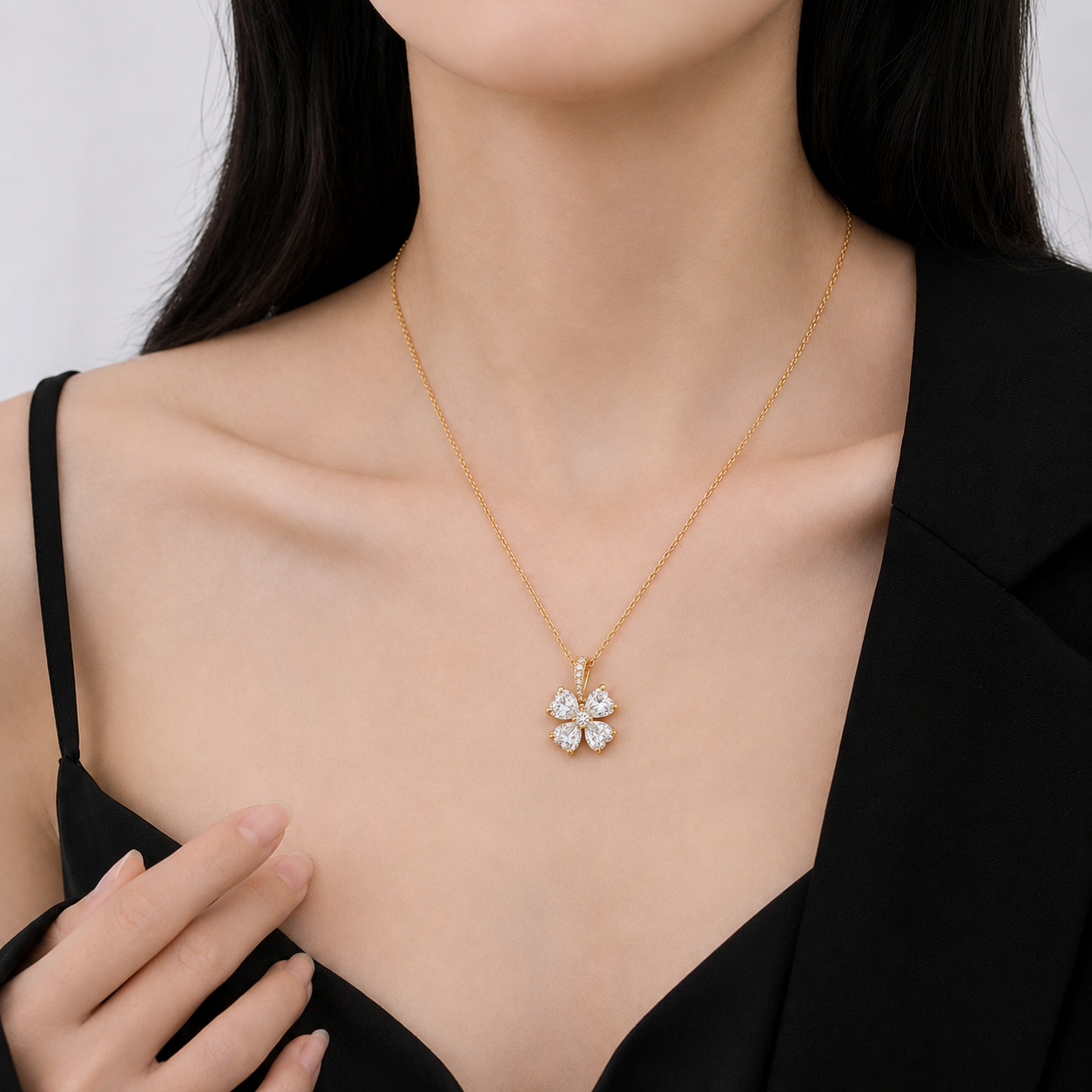 925 Sterling Silver & Gold Plated Zircon Flower Pendant Necklace for Women