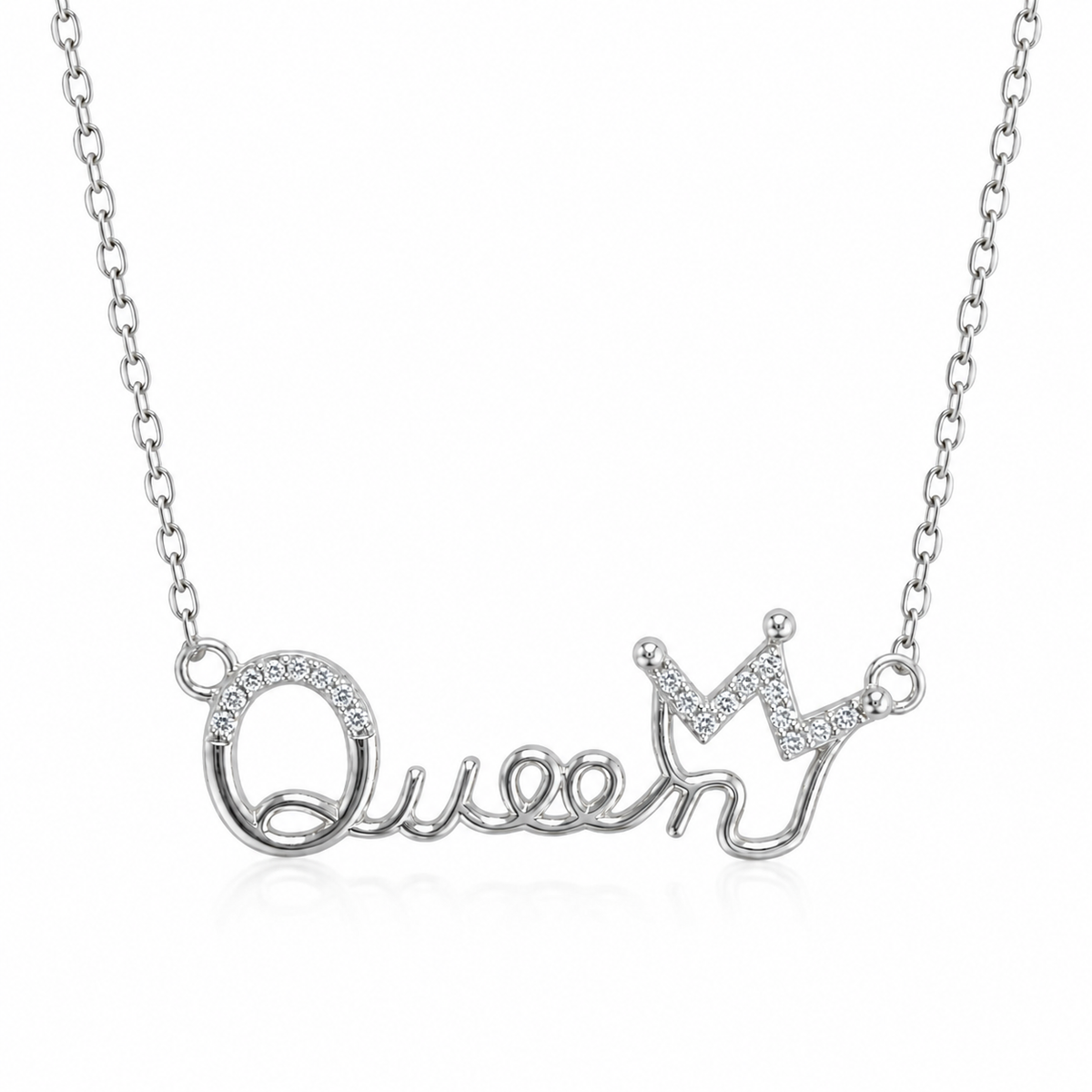 925 Sterling Silver Queen Crown Cubic Zirconia Necklace