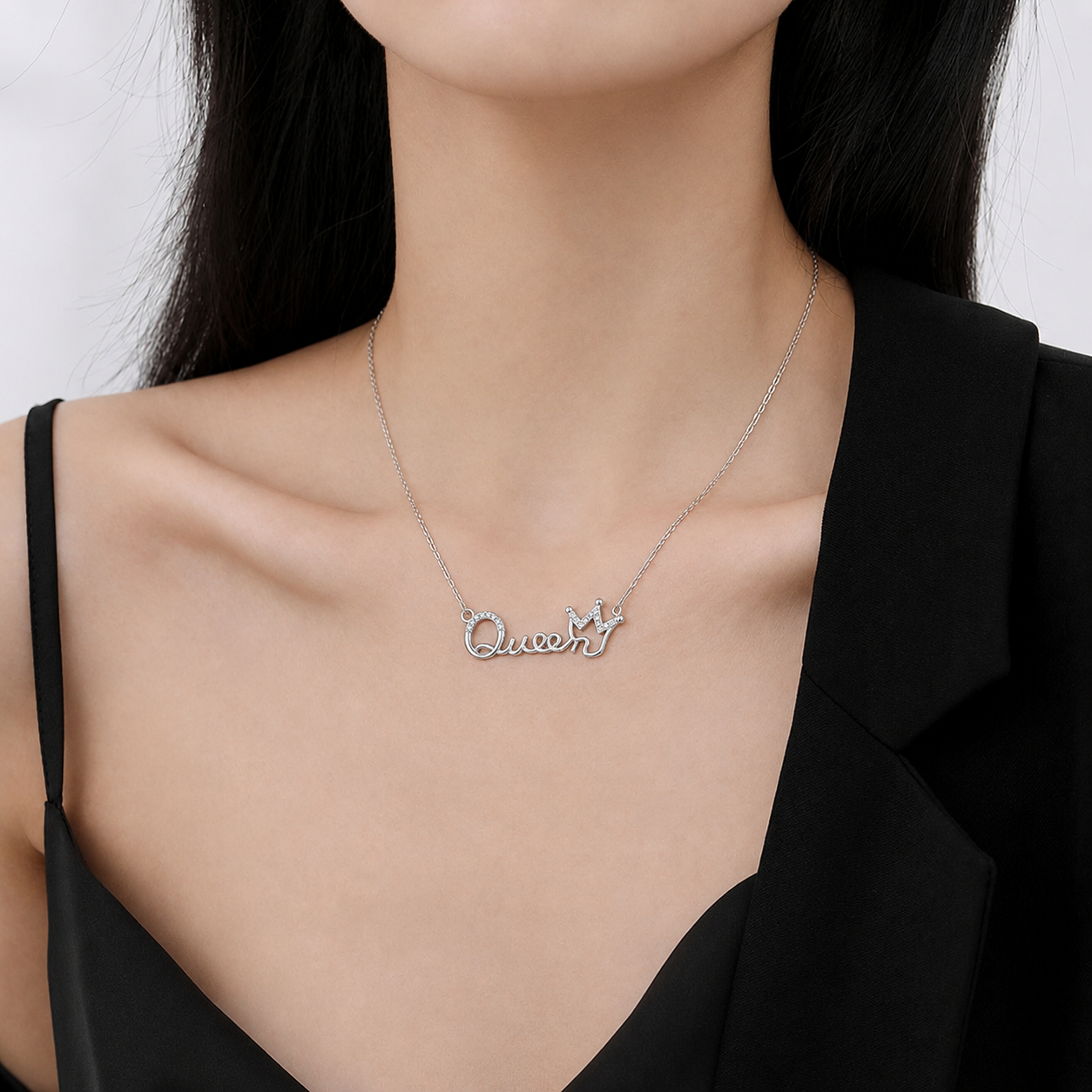 925 Sterling Silver Queen Crown Cubic Zirconia Necklace