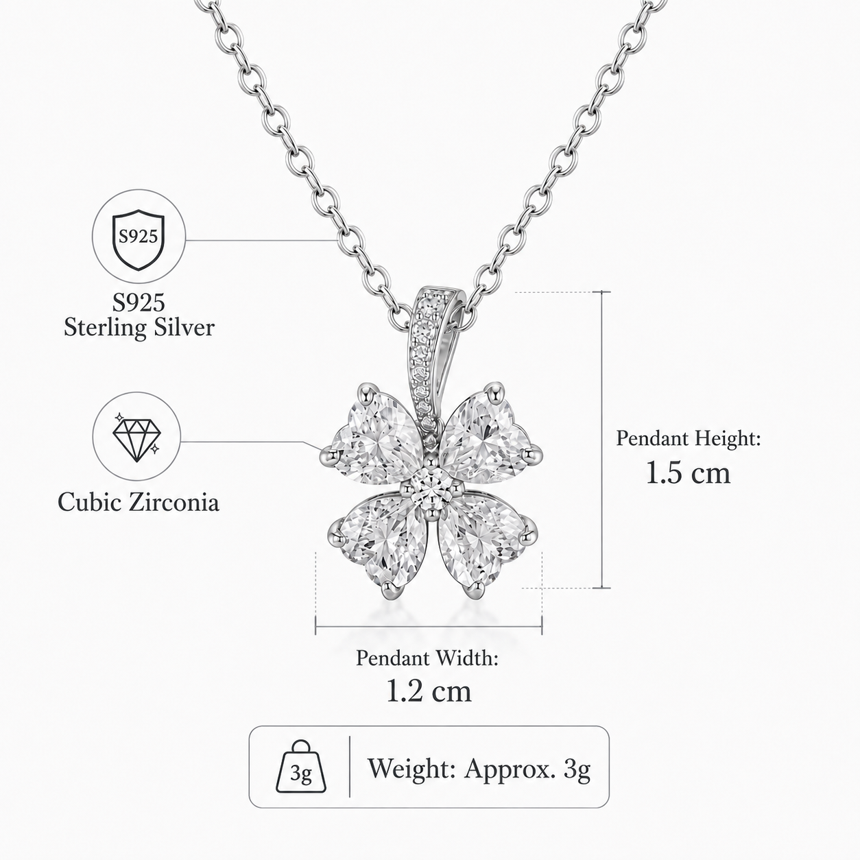 925 Sterling Silver & Gold Plated Zircon Flower Pendant Necklace for Women