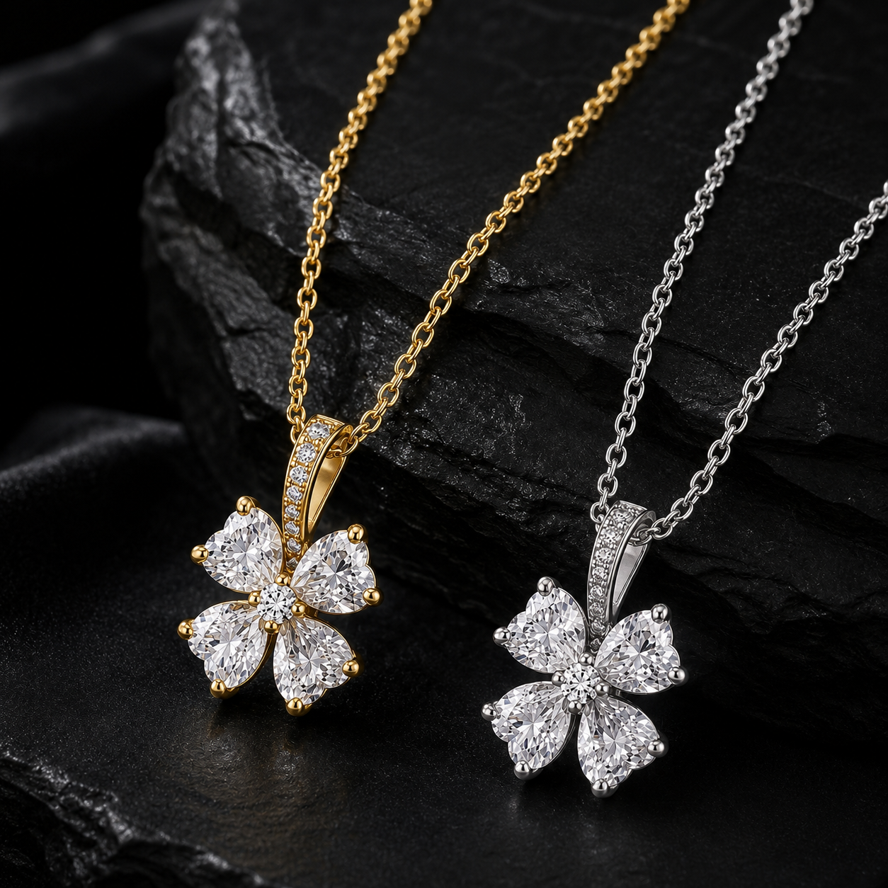 925 Sterling Silver & Gold Plated Zircon Flower Pendant Necklace for Women