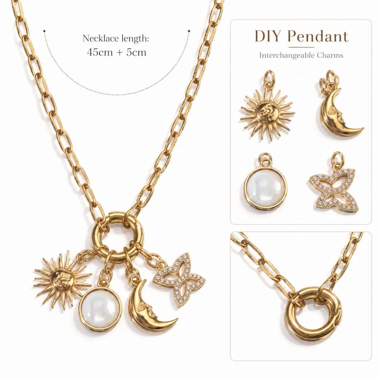 18K Gold Plated Stainless Steel DIY Charm Necklace