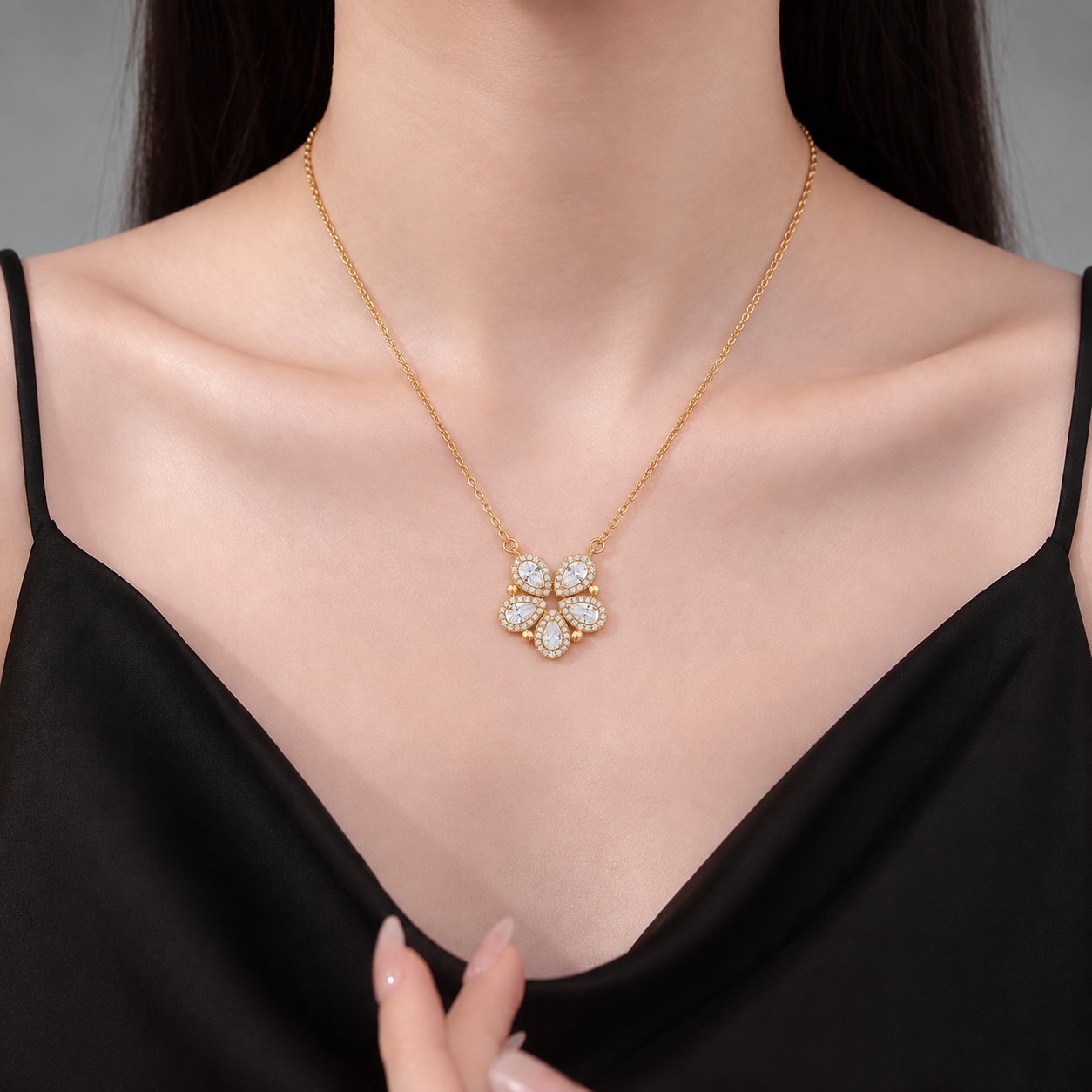 925 Sterling Silver Convertible CZ Flower Necklace - 2-in-1 Teardrop Pendant