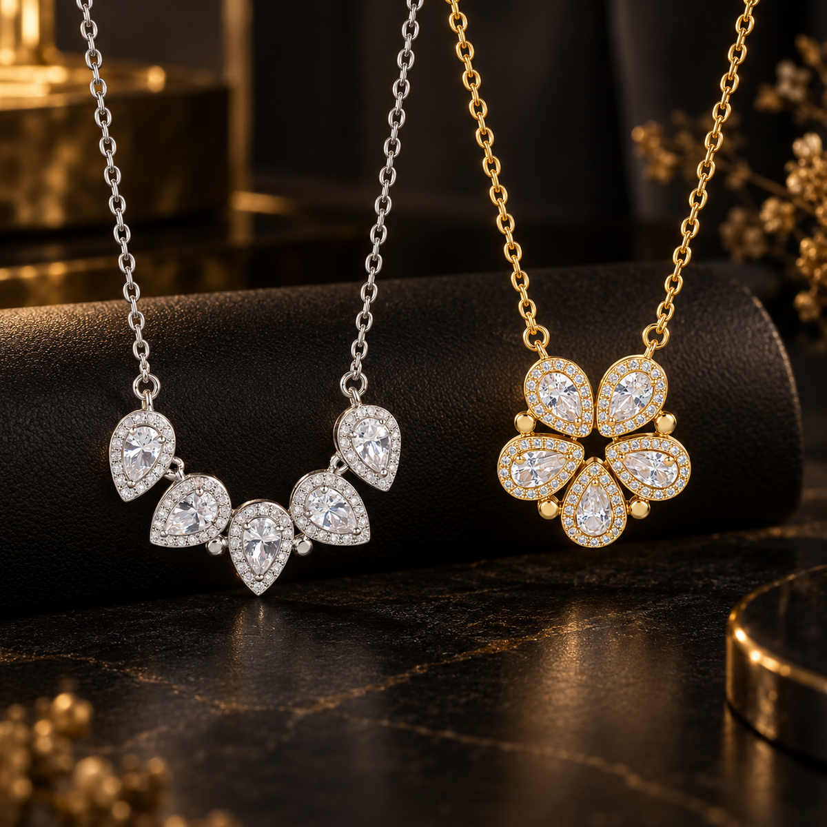925 Sterling Silver Convertible CZ Flower Necklace - 2-in-1 Teardrop Pendant